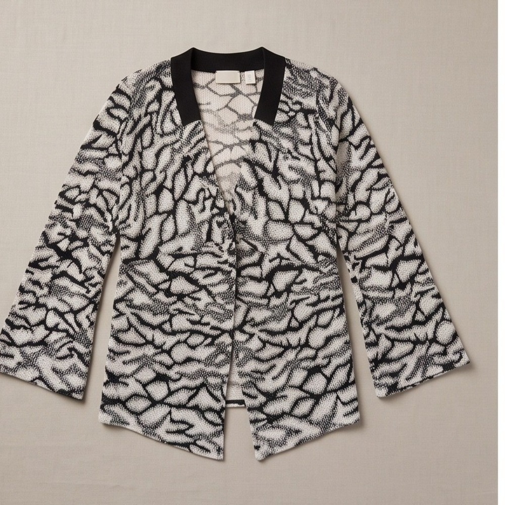 Chico's 2 Black White Abstract Print Openβ Front Cardigan Size Large